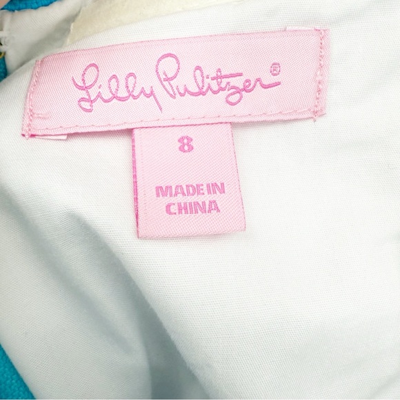 Lilly Pulitzer Turquoise Strapless Bowen Dress Laroc Panel Embroidery Size 8 - Picture 11 of 13
